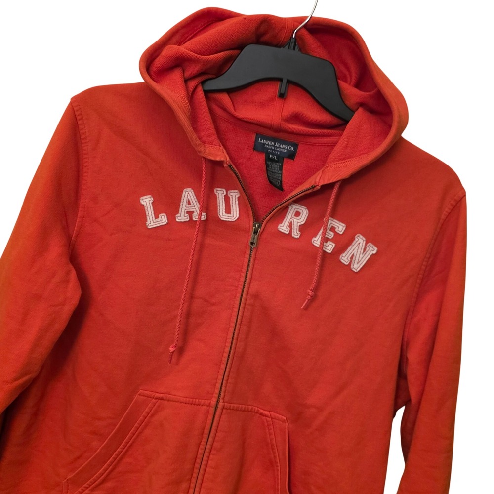 Lauren Jeans Co Ralph Lauren Orange Zip Up Hoodie Varsity Logo Y2K Vintage PL